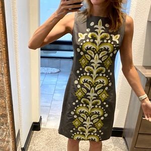 Anthropologie Tabitha Embroidered Sheath Dress Grey/Green/White 6